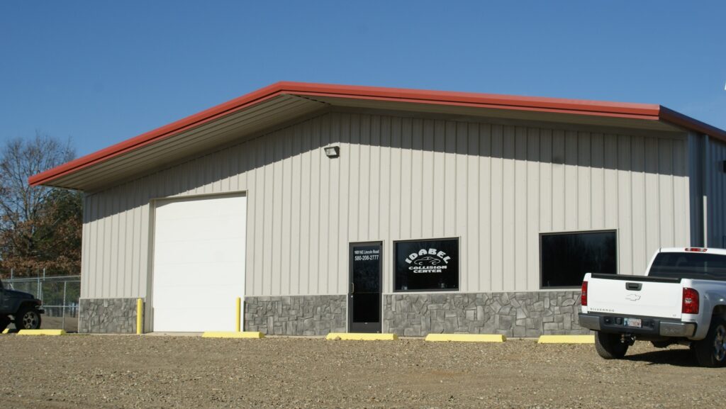 Warehouse building with red roof